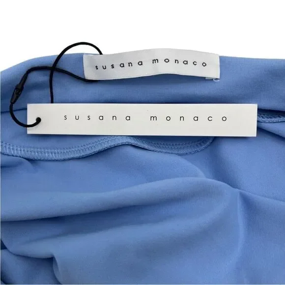 Susana Monaco Vista Blue Stretch Bodycon Ruffle Strap Open Cutout Back Dress M - Picture 8 of 10